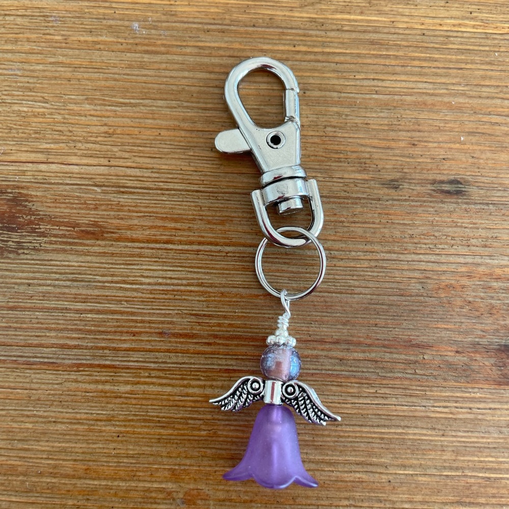 Handmade Purple Angel Hand Bag Charm Keychain Zipper Pull Snap Hook Clip